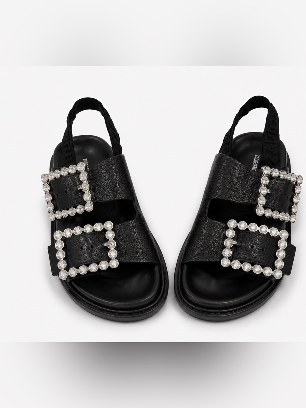 Zadig & Voltaire Black Leather Pearl-Buckle Slingback Sandals